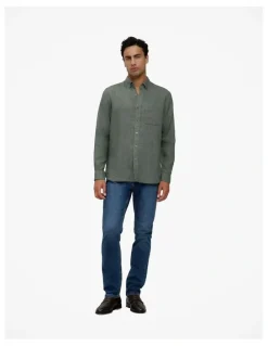 Trenery Regular Fit Delave Linen Shirt in Evergreen