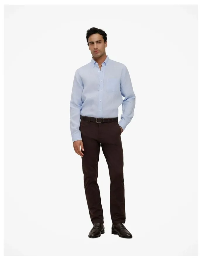 Trenery Regular Fit Delave Linen Shirt in Fresh Blue