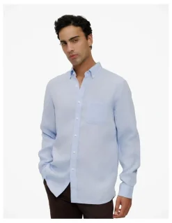 Trenery Regular Fit Delave Linen Shirt in Fresh Blue