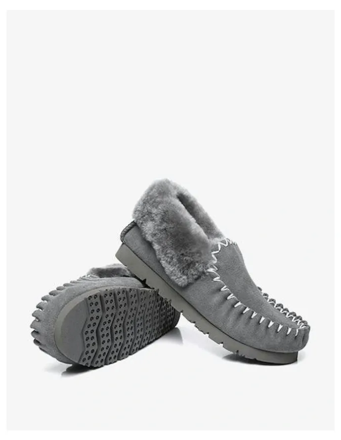 UGG Australian Shepherd Popo Cow Suede Moccasin Shoe in Grey
