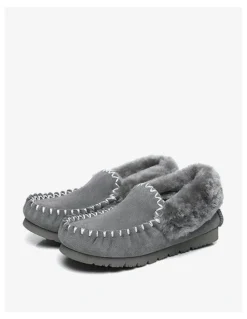 UGG Australian Shepherd Popo Cow Suede Moccasin Shoe in Grey