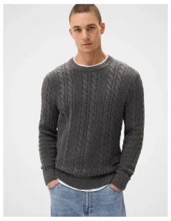Unison Cable Crew Knit T-shirt in Grey