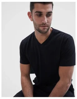 Unison Classic V Neck T Shirt in Black