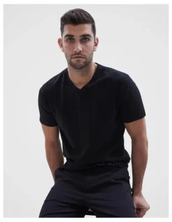 Unison Classic V Neck T Shirt in Black