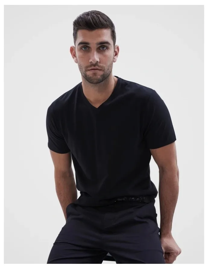 Unison Classic V Neck T Shirt in Black