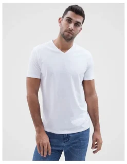 Unison Classic V Neck T Shirt in White