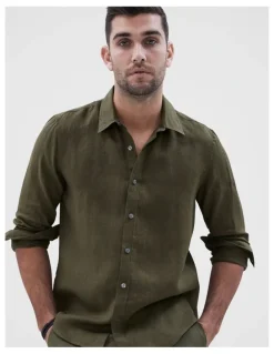 Unison Linen Regular Fit Shirt in Khaki
