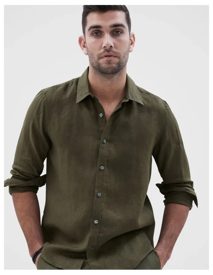 Unison Linen Regular Fit Shirt in Khaki