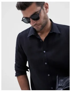 Unison Linen Regular Fit Shirt in Black