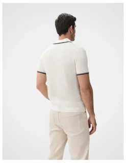 Unison Tipped Knit Polo in White