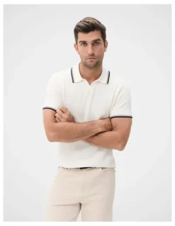Unison Tipped Knit Polo in White