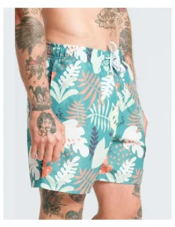 Vacancy Co Abstract Leaf Swim Shorts in Green