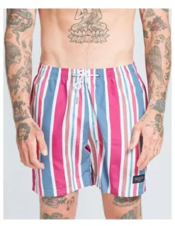Vacancy Co Candy Stripe Swim Shorts in Pink