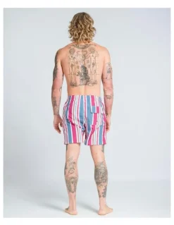 Vacancy Co Candy Stripe Swim Shorts in Pink