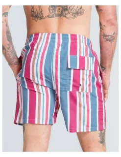 Vacancy Co Candy Stripe Swim Shorts in Pink