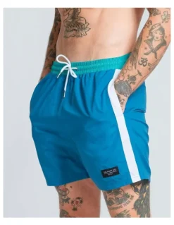 Vacancy Co Side Stripe Swim Shorts in Aqua