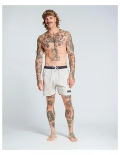 Vacancy Co Side Stripe Swim Shorts in Beige