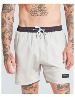 Vacancy Co Side Stripe Swim Shorts in Beige