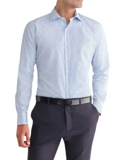Van Heusen Euro Check Long Sleeve Business Shirt in Blue