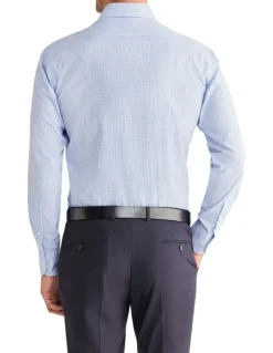 Van Heusen Euro Check Long Sleeve Business Shirt in Blue