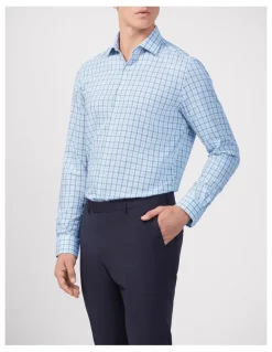 Van Heusen Gingham Check Shirt Tailored Fit in Blue