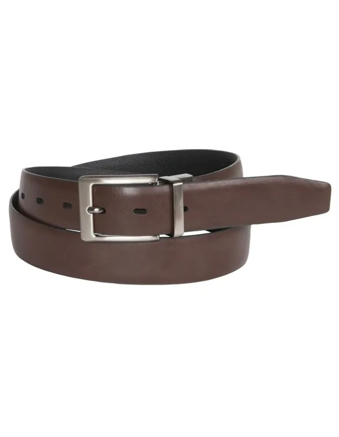 Van Heusen Leather Pin Buckle Saffiano Reversible Belt in Black/Brown
