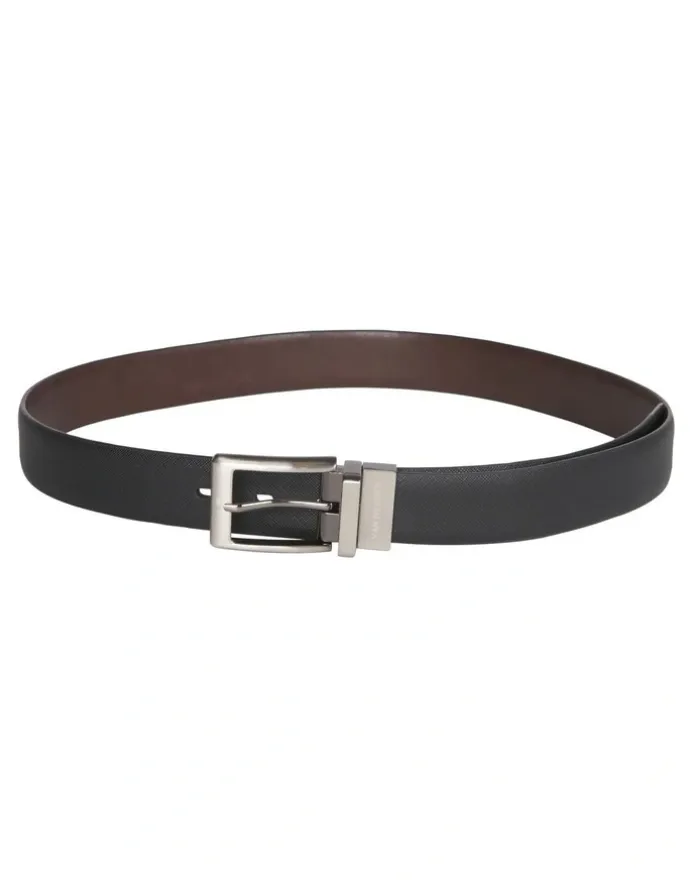 Van Heusen Leather Pin Buckle Saffiano Reversible Belt in Black/Brown