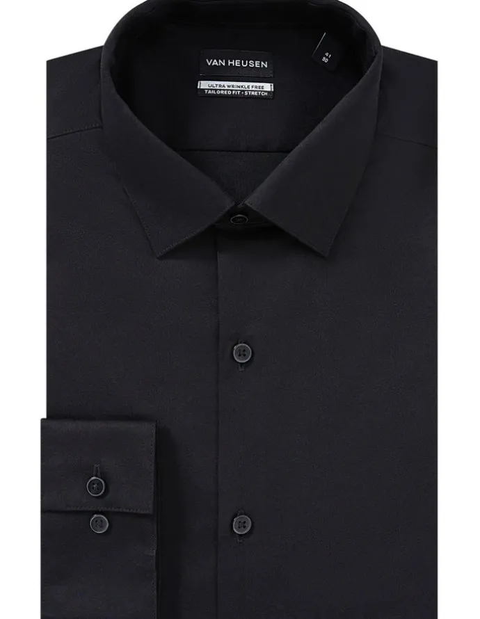 Van Heusen Ultra Wrinkle Free Tailored Fit Twill Business Shirt in Black