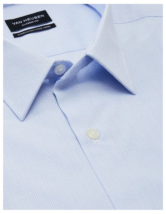 Van Heusen Wash N Wear Check Classic Long Sleeve Business Shirt in Light Blue