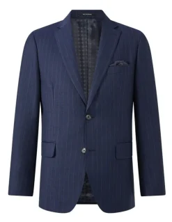 Van Heusen Wool Blend Tailored Suit Jacket in Stripe Navy