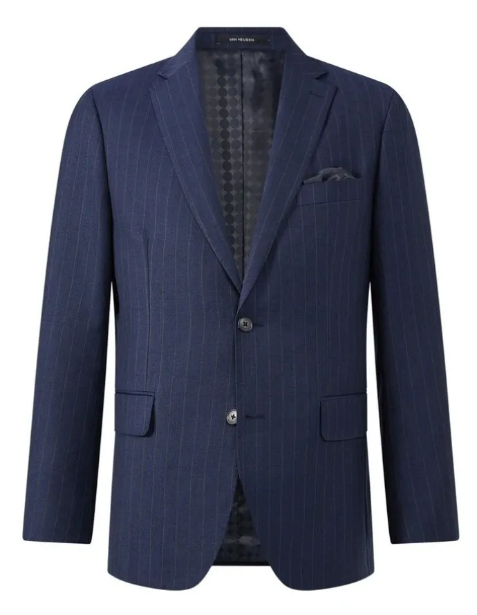 Van Heusen Wool Blend Tailored Suit Jacket in Stripe Navy