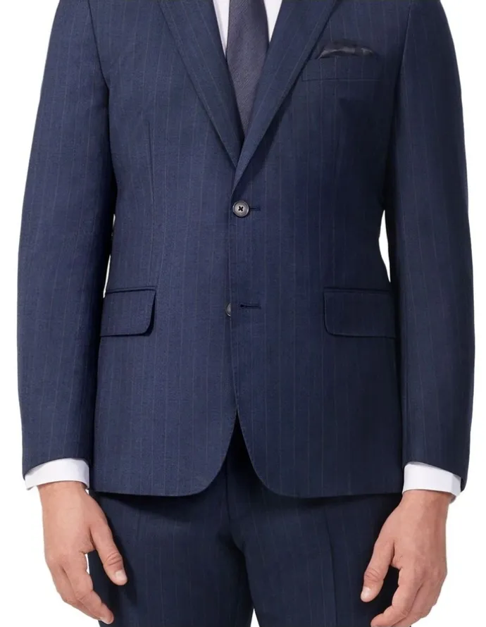 Van Heusen Wool Blend Tailored Suit Jacket in Stripe Navy