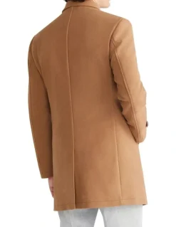 Van Heusen Black Label 4 Button Melton Overcoat in Tan