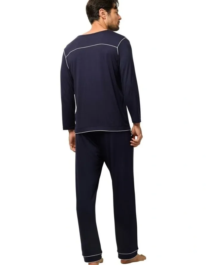 Wanderluxe Sleepwear Nox Tencel Modal Long Top And Long Pants in Navy