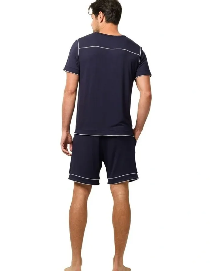 Wanderluxe Sleepwear Nox Tencel Modal Boxer Shorts And T-shirt in Navy
