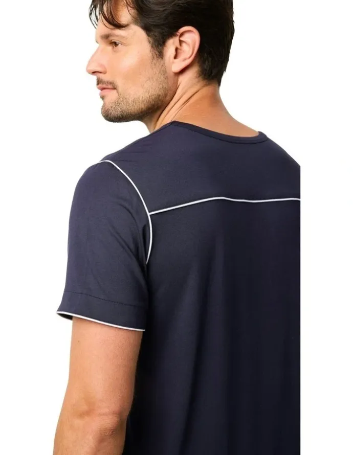 Wanderluxe Sleepwear Nox Tencel Modal Boxer Shorts And T-shirt in Navy
