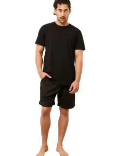 Wanderluxe Sleepwear Sable Boxer Shorts + T-shirt in Black
