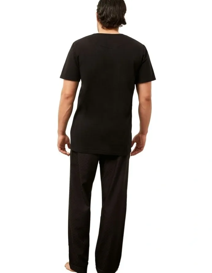 Wanderluxe Sleepwear Sable Long Pants + T-shirt in Black
