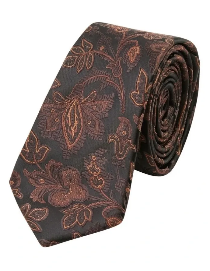 yd. Florida Floral Tie 6.5cm in Chocolate