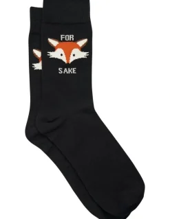 yd. Fox Pun Socks in Black