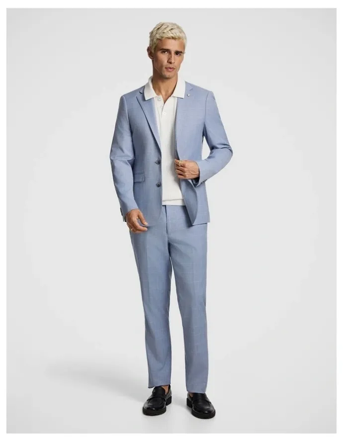 yd. Pembroke Slim Check Suit Jacket in Light Blue