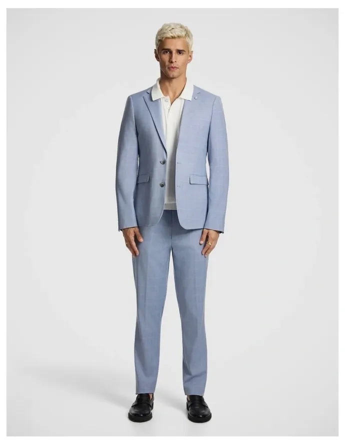 yd. Pembroke Slim Check Suit Jacket in Light Blue