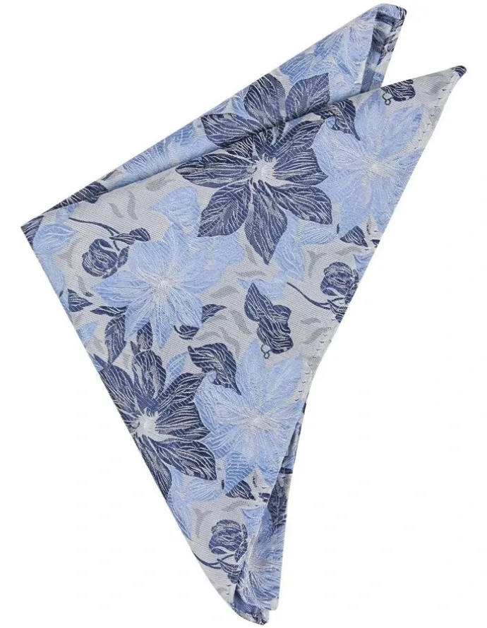 yd. Skiathos Floral Pocket Square in Mid Blue