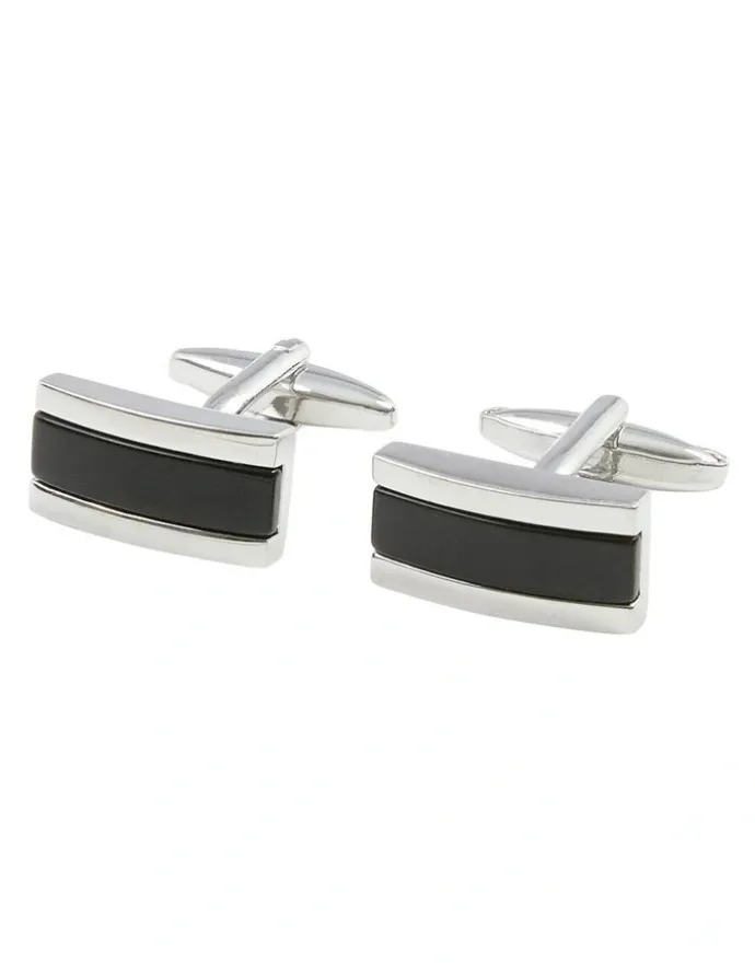yd. Stripe Insert Cuff Link in Silver