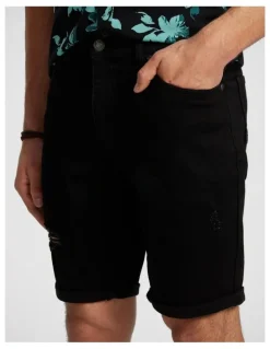 yd. Christos Ripped Denim Short in Black