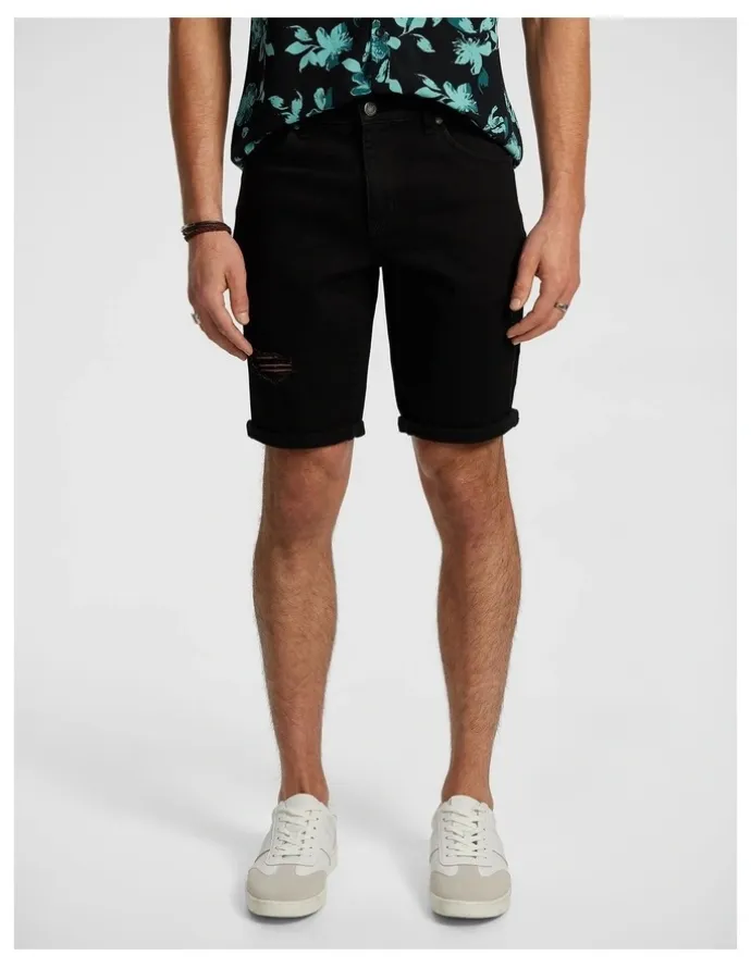 yd. Christos Ripped Denim Short in Black