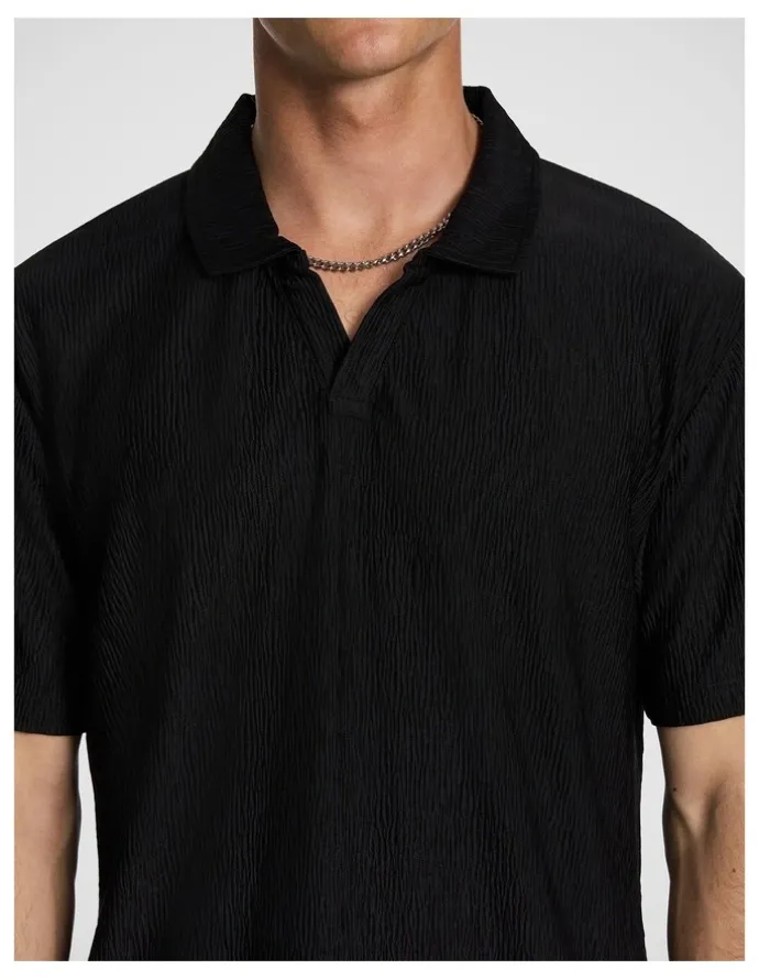 yd. Diego Textured Polo Shirt in Black