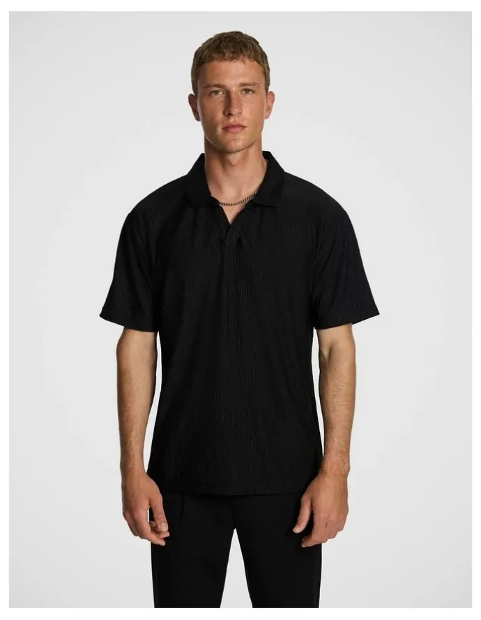 yd. Diego Textured Polo Shirt in Black