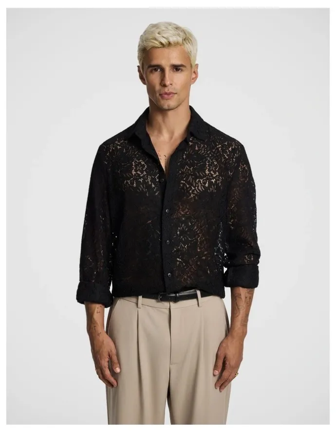 yd. Gianni Lace Shirt in Black