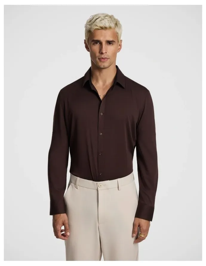 yd. Heathcoat Slim Bamboo Shirt in Chocolate